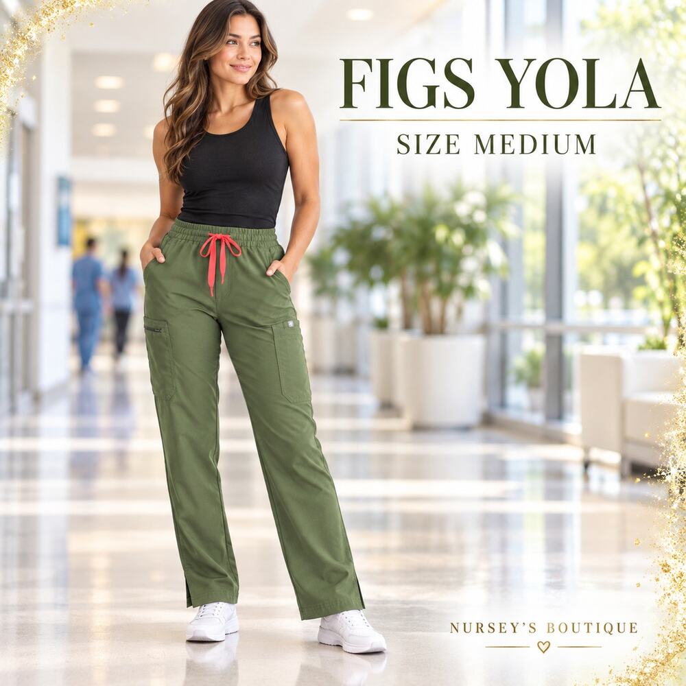 FIGS Yola High Rise Scrub Pants M Dark Olive Skinny Cargo Medical Uniform